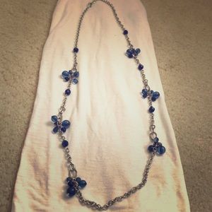 Silver chain necklace with blue cluster accents